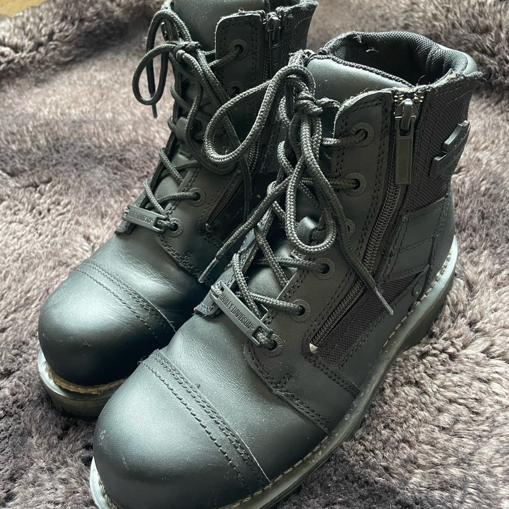 Black Harley Moto Boots with Zipper